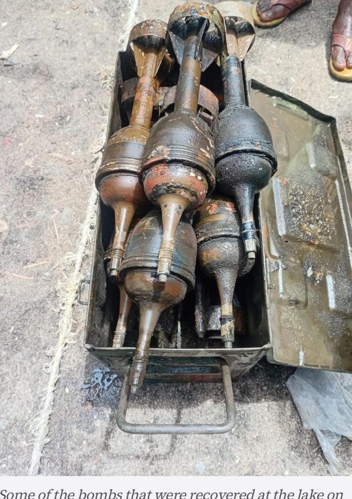 Photo : Explosives recovered by fishermen in Lake Victoria